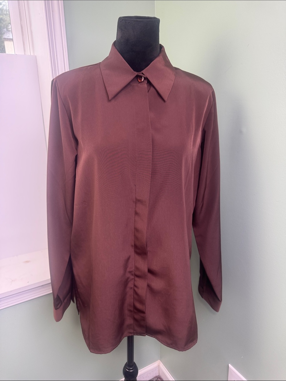 Susan Graver Women's Button-Down Shirt in Deep Brown medium